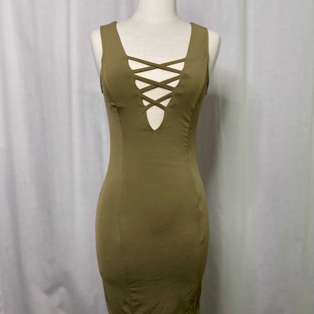 Olive Green Cutout Dress